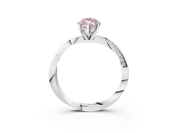 White gold Fancy Pink Marquise Cut Diamond Engagement Ring with Side Stone Accents and Four-Prong Setting