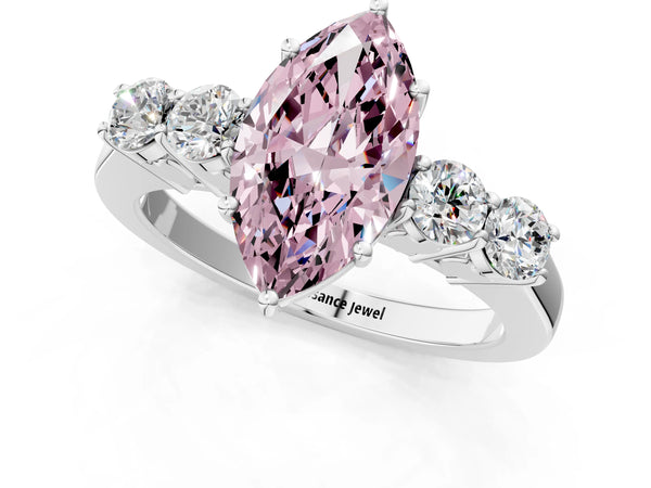White gold Fancy Pink Marquise  Cut Diamond Five-Stone Prong Set White Gold Ring