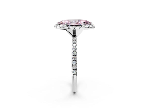 White gold Fancy Pink Marquise  Cut Diamond Floral Halo Engagement Ring with Pavé Band and Prong Setting