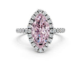 White gold Fancy Pink Marquise  Cut Diamond Floral Halo Engagement Ring with Pavé Band and Prong Setting_88