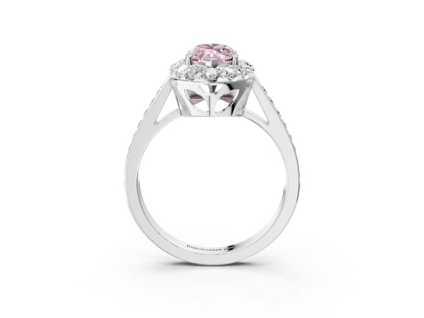 Platinum Fancy Pink Marquise Cut Diamond Floral Halo Ring with Pavé Band and Prong Setting