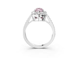 White gold Fancy Pink Marquise Cut Diamond Floral Halo Ring with Pavé Band and Prong Setting_10