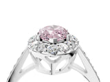 White gold Fancy Pink Marquise Cut Diamond Floral Halo Ring with Pavé Band and Prong Setting_11
