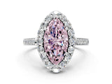 White gold Fancy Pink Marquise Cut Diamond Floral Halo Ring with Pavé Band and Prong Setting_7