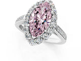 White gold Fancy Pink Marquise Cut Diamond Floral Halo Ring with Pavé Band and Prong Setting_8