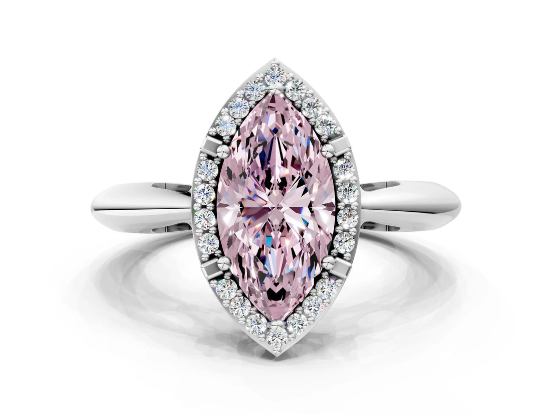 White gold Fancy Pink Marquise  Cut Diamond Halo Engagement Ring with Split Shank and Four-Prong Setting_90