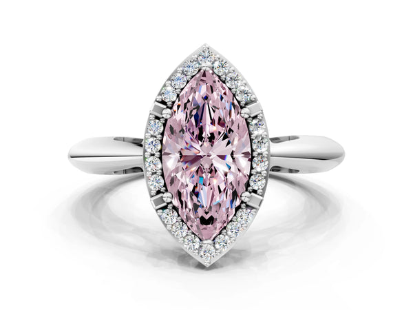 White gold Fancy Pink Marquise  Cut Diamond Halo Engagement Ring with Split Shank and Four-Prong Setting
