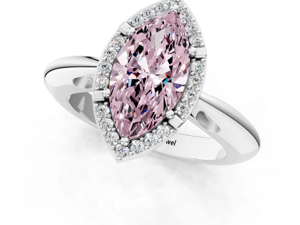 White gold Fancy Pink Marquise  Cut Diamond Halo Engagement Ring with Split Shank and Four-Prong Setting