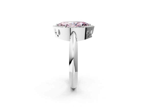 White gold Fancy Pink Marquise  Cut Diamond Halo Engagement Ring with Split Shank and Four-Prong Setting
