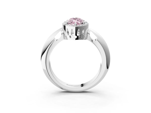 White gold Fancy Pink Marquise  Cut Diamond Halo Engagement Ring with Split Shank and Four-Prong Setting