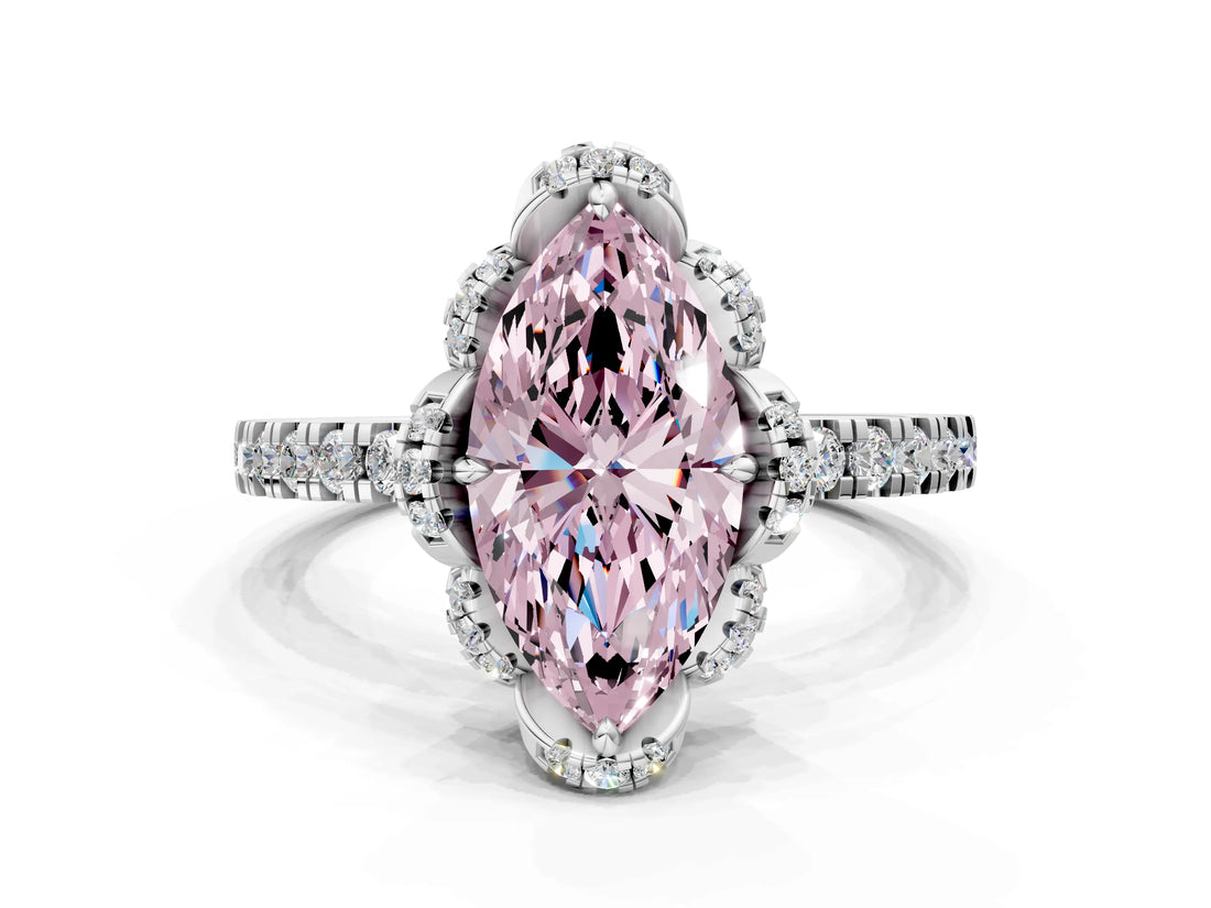 White gold Fancy Pink Marquise Cut Diamond Halo Pave Band with Four-Prong Setting_3