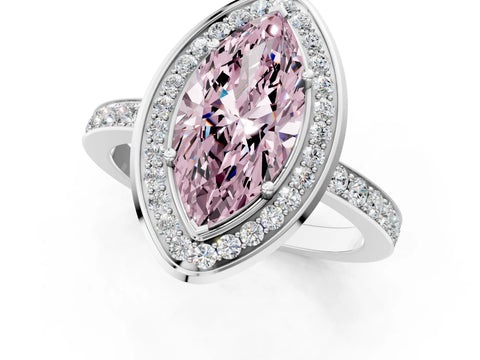 White gold Fancy Pink Marquise Cut Diamond Halo Ring with Bezel Frame and Pavé Band_1