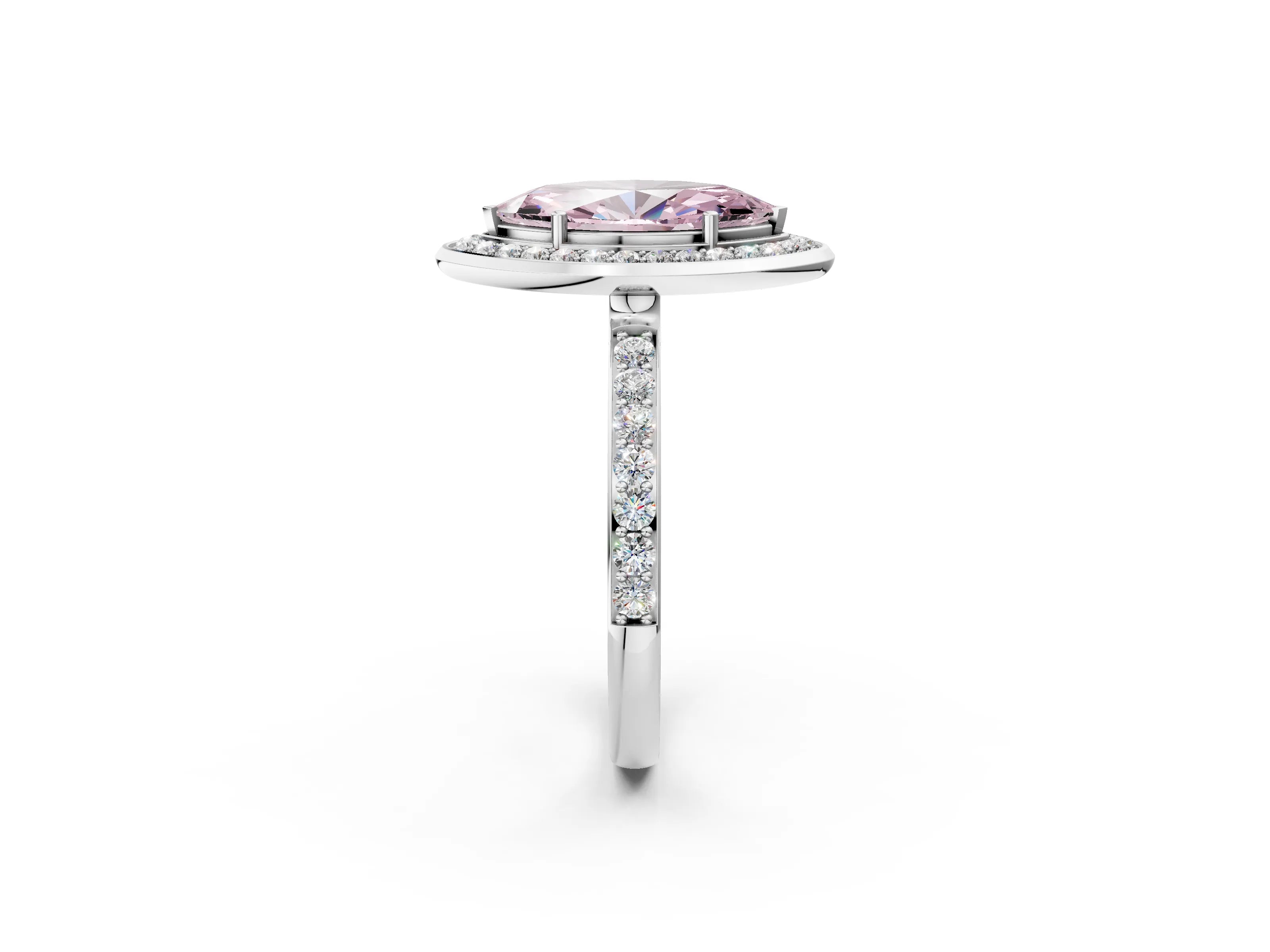 White gold Fancy Pink Marquise Cut Diamond Halo Ring with Bezel Frame and Pavé Band_2