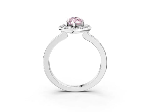 White gold Fancy Pink Marquise Cut Diamond Halo Ring with Bezel Frame and Pavé Band_3