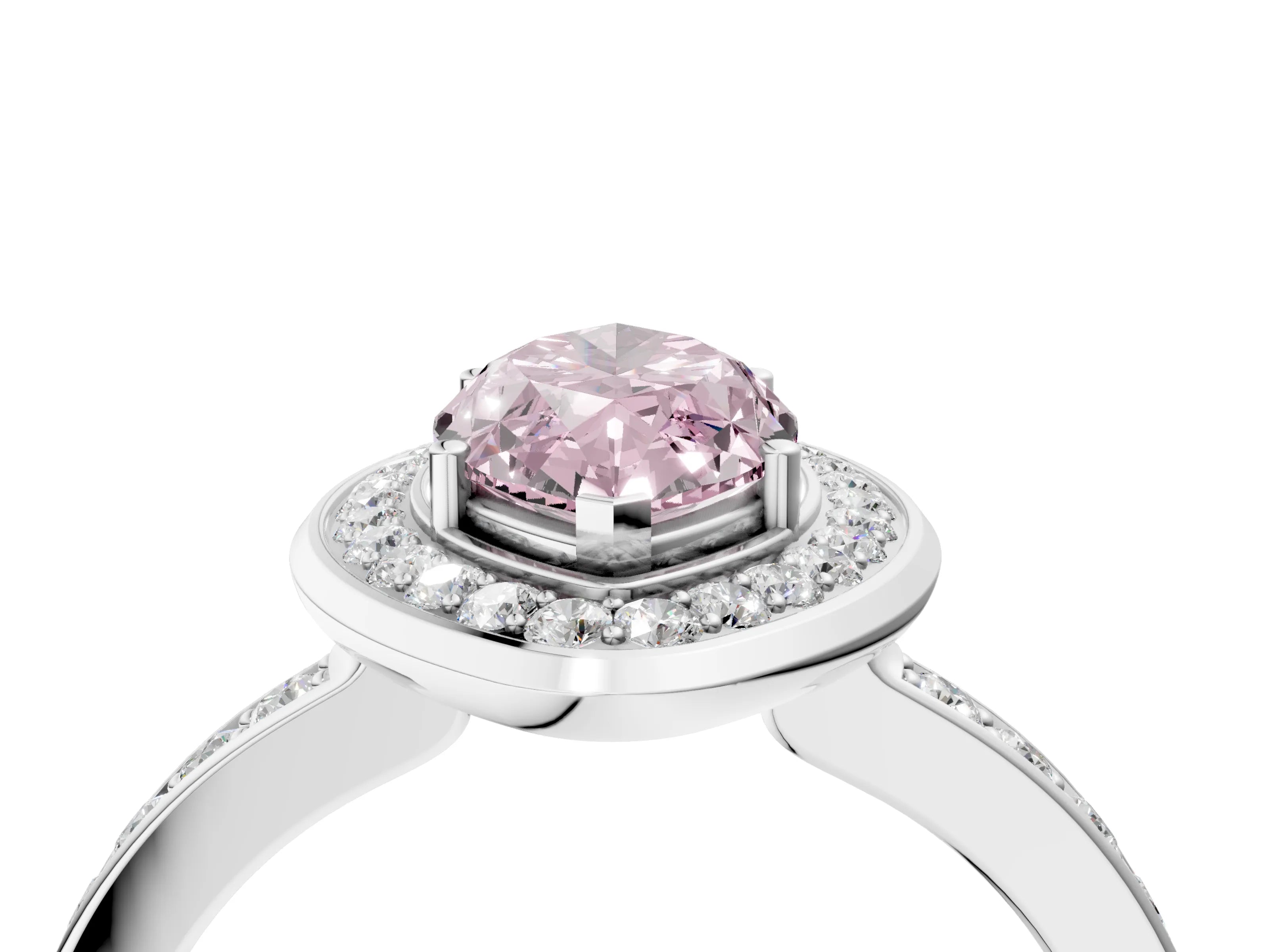White gold Fancy Pink Marquise Cut Diamond Halo Ring with Bezel Frame and Pavé Band_4