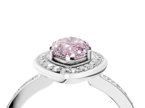 White gold Fancy Pink Marquise Cut Diamond Halo Ring with Bezel Frame and Pavé Band_4
