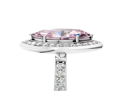 White gold Fancy Pink Marquise Cut Diamond Halo Ring with Bezel Frame and Pavé Band_5
