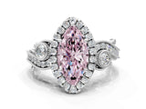 White gold Fancy Pink Marquise Cut Diamond Halo Ring with Milgrain Pavé Band and Four-Prong Setting_77