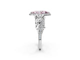 White gold Fancy Pink Marquise Cut Diamond Halo Ring with Milgrain Pavé Band and Four-Prong Setting_79