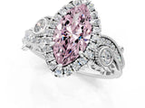 White gold Fancy Pink Marquise Cut Diamond Halo Ring with Milgrain Pavé Band and Four-Prong Setting_79
