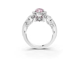 White gold Fancy Pink Marquise Cut Diamond Halo Ring with Milgrain Pavé Band and Four-Prong Setting_81