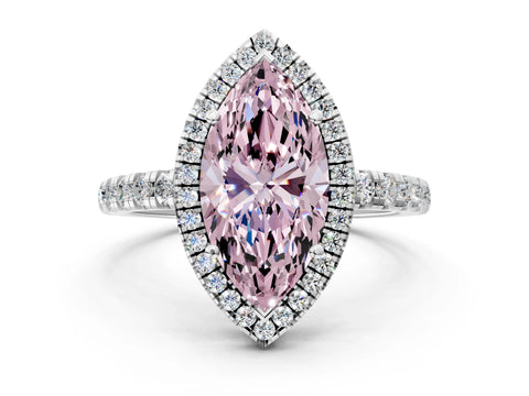 White gold Fancy Pink Marquise Cut Diamond Halo Ring with Pavé Band and Four-Prong Setting_12