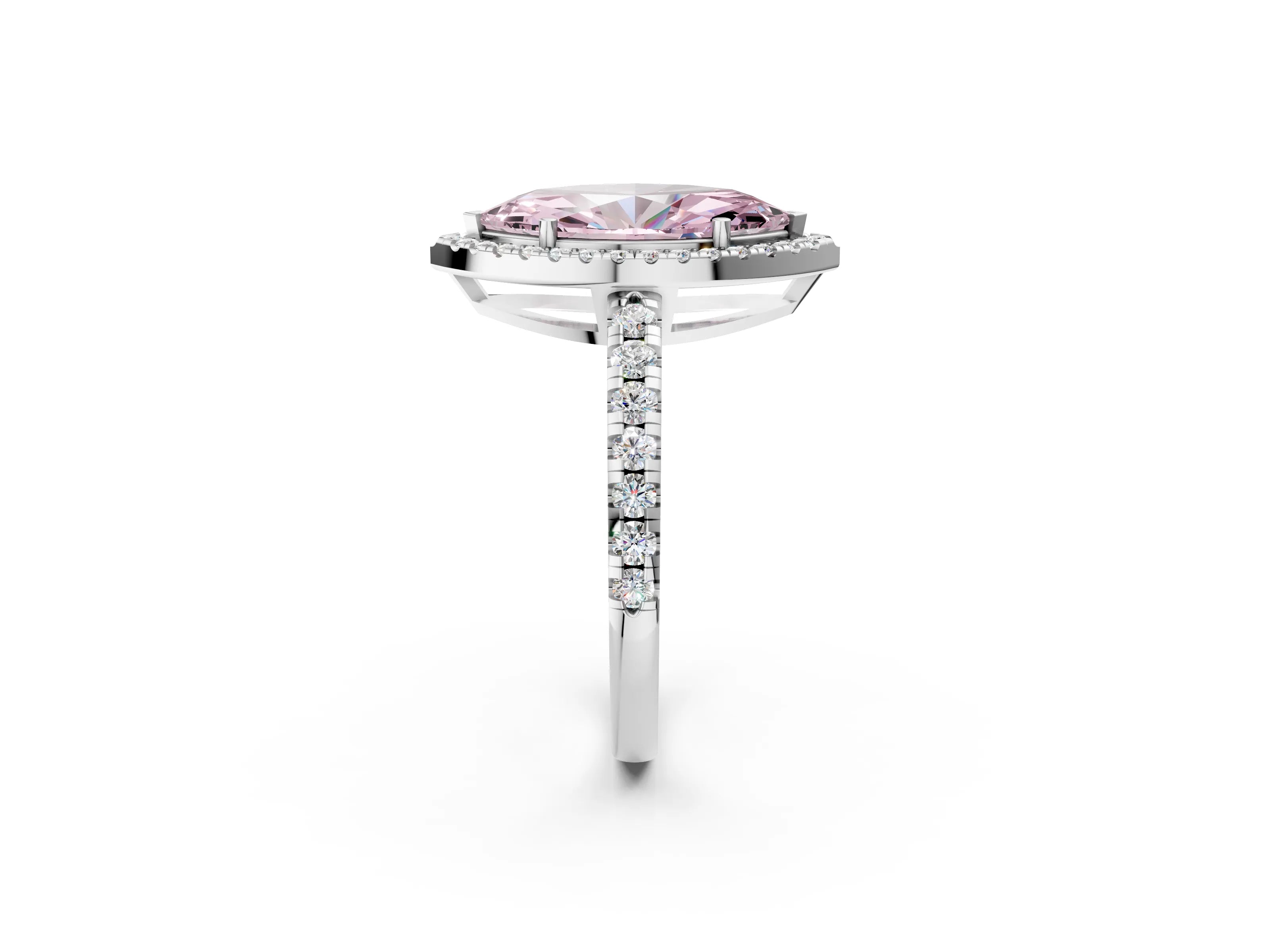 White gold Fancy Pink Marquise Cut Diamond Halo Ring with Pavé Band and Four-Prong Setting_14