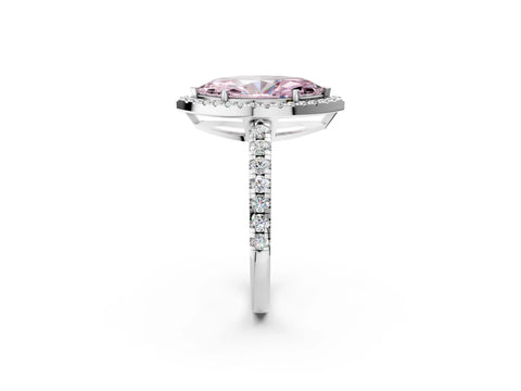 White gold Fancy Pink Marquise Cut Diamond Halo Ring with Pavé Band and Four-Prong Setting_14