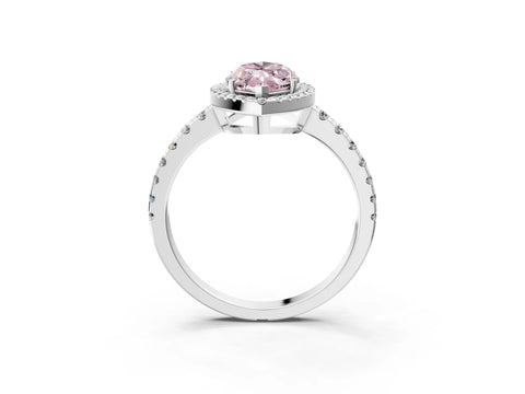 White gold Fancy Pink Marquise Cut Diamond Halo Ring with Pavé Band and Four-Prong Setting_15