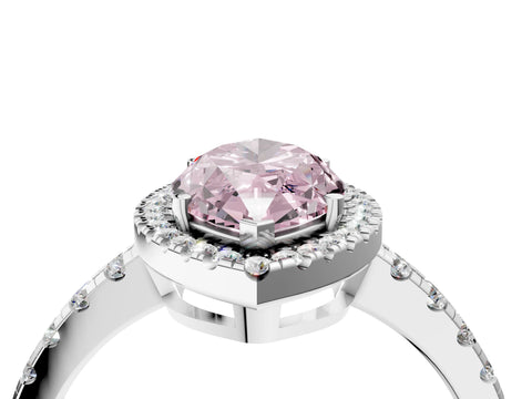 White gold Fancy Pink Marquise Cut Diamond Halo Ring with Pavé Band and Four-Prong Setting_16