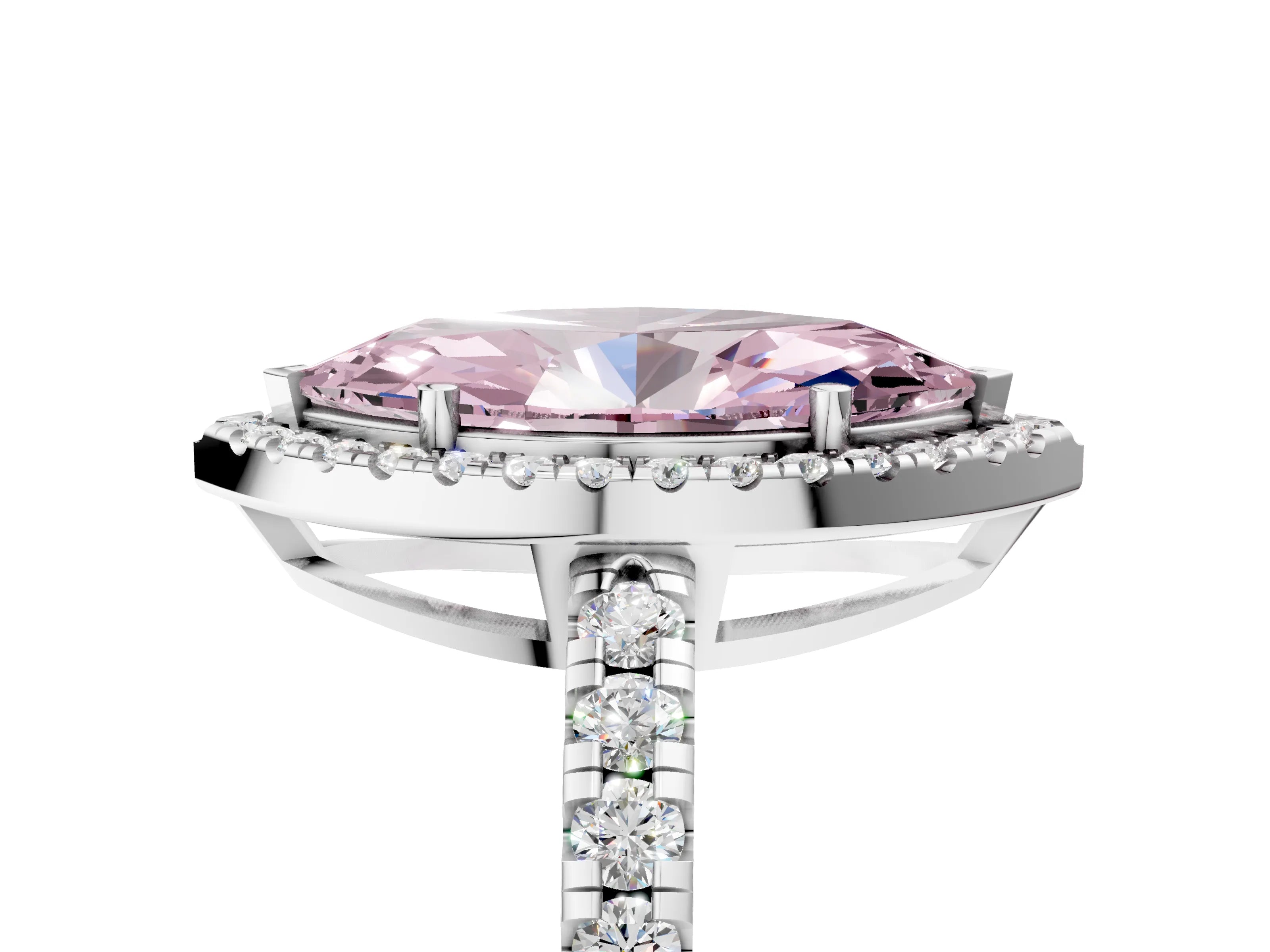 White gold Fancy Pink Marquise Cut Diamond Halo Ring with Pavé Band and Four-Prong Setting_17