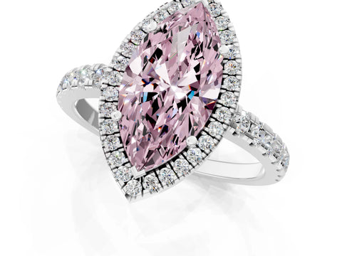 White gold Fancy Pink Marquise Cut Diamond Halo Ring with Pavé Band and Four-Prong Setting_1