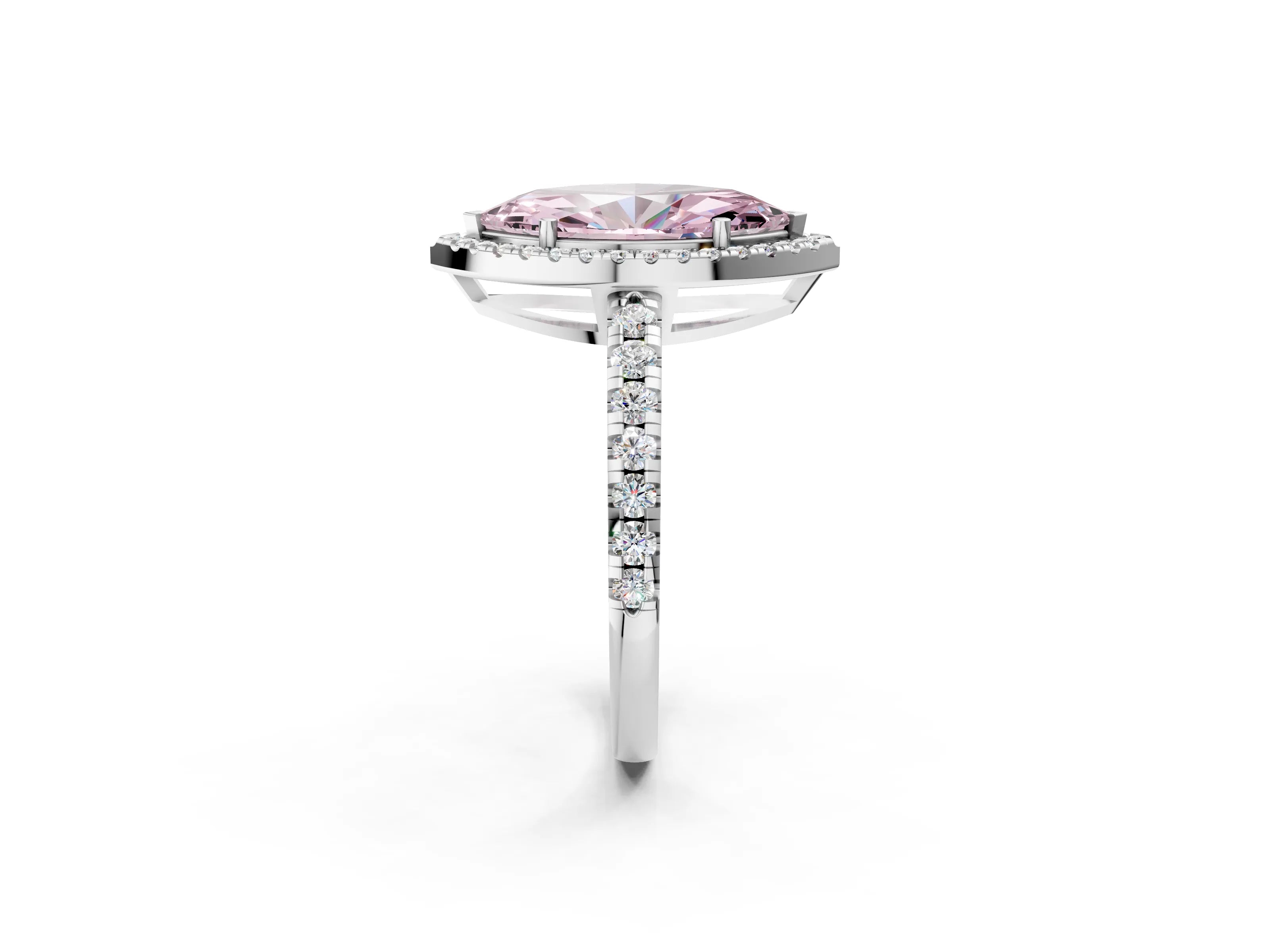 White gold Fancy Pink Marquise Cut Diamond Halo Ring with Pavé Band and Four-Prong Setting_2