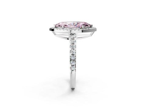 White gold Fancy Pink Marquise Cut Diamond Halo Ring with Pavé Band and Four-Prong Setting_2