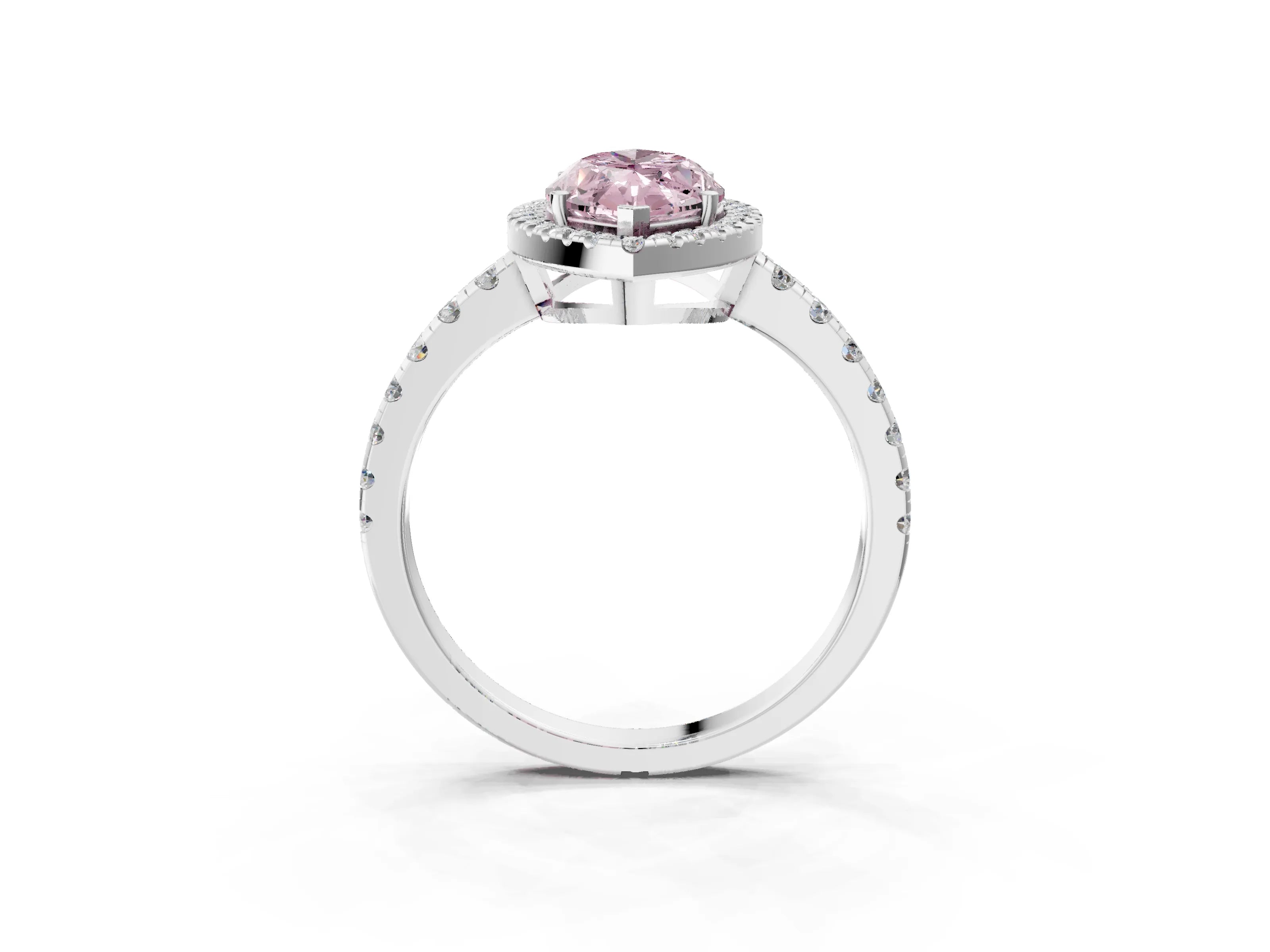 White gold Fancy Pink Marquise Cut Diamond Halo Ring with Pavé Band and Four-Prong Setting_3