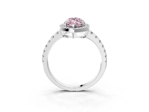 White gold Fancy Pink Marquise Cut Diamond Halo Ring with Pavé Band and Four-Prong Setting_3