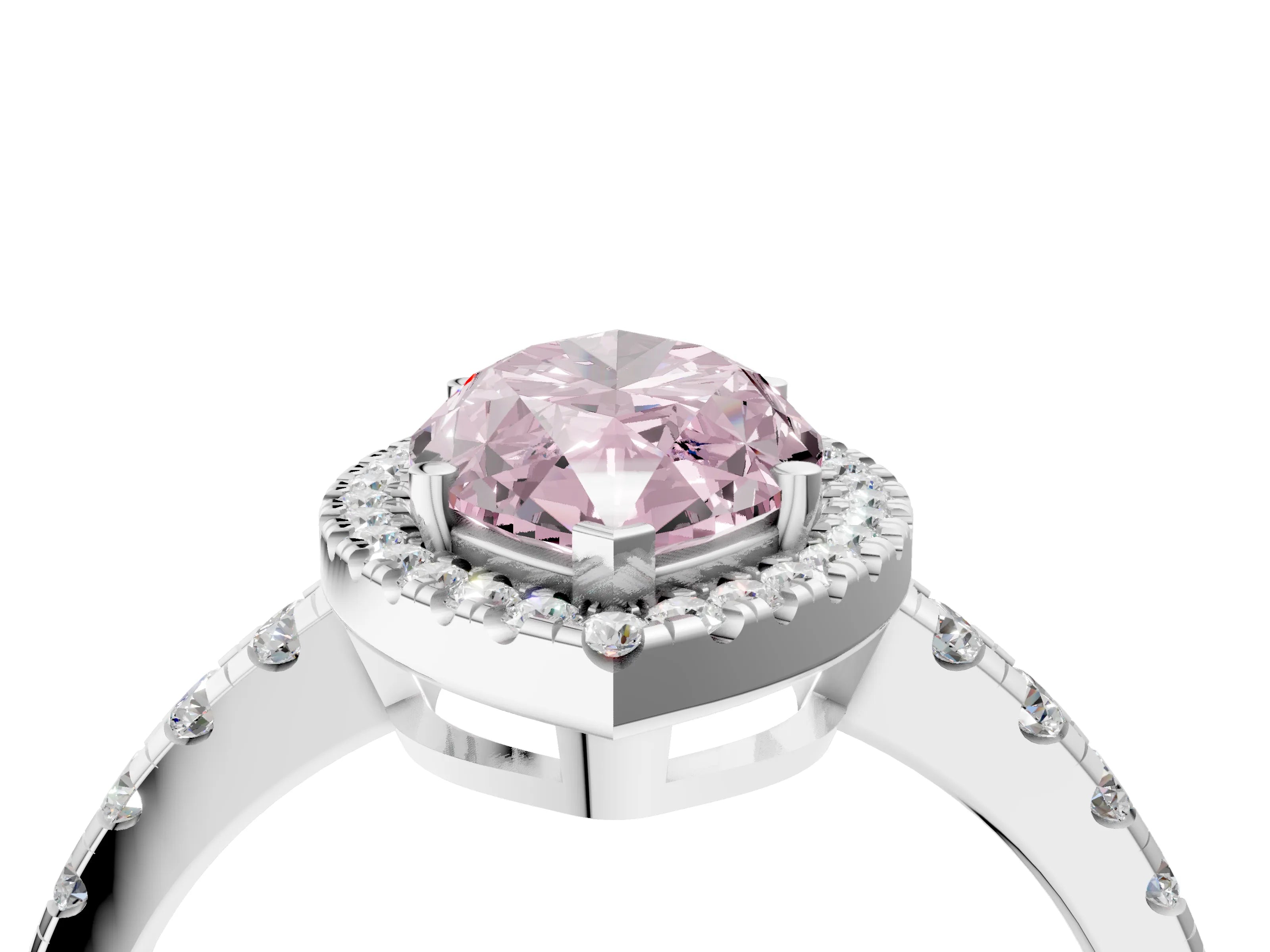 White gold Fancy Pink Marquise Cut Diamond Halo Ring with Pavé Band and Four-Prong Setting_4
