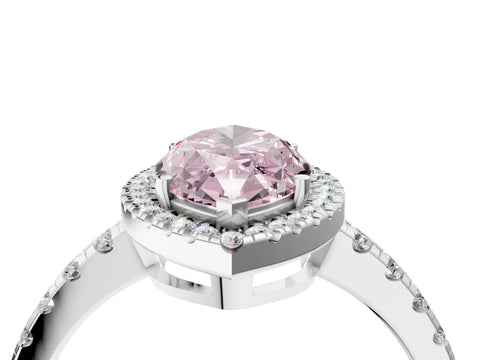 White gold Fancy Pink Marquise Cut Diamond Halo Ring with Pavé Band and Four-Prong Setting_4