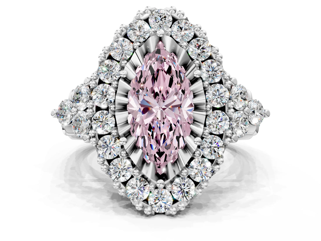 White gold Fancy Pink Marquise Cut Diamond Halo Ring with Pavé Band and Four-Prong Setting_53