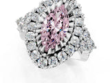 White gold Fancy Pink Marquise Cut Diamond Halo Ring with Pavé Band and Four-Prong Setting_54