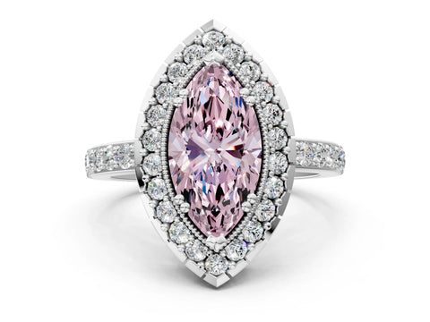 White gold Fancy Pink Marquise Cut Diamond Halo Ring with Pavé Band and Prong Setting_12