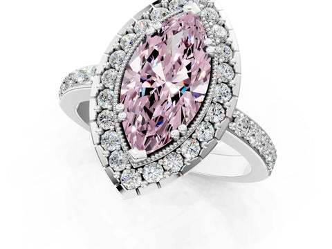 White gold Fancy Pink Marquise Cut Diamond Halo Ring with Pavé Band and Prong Setting_13