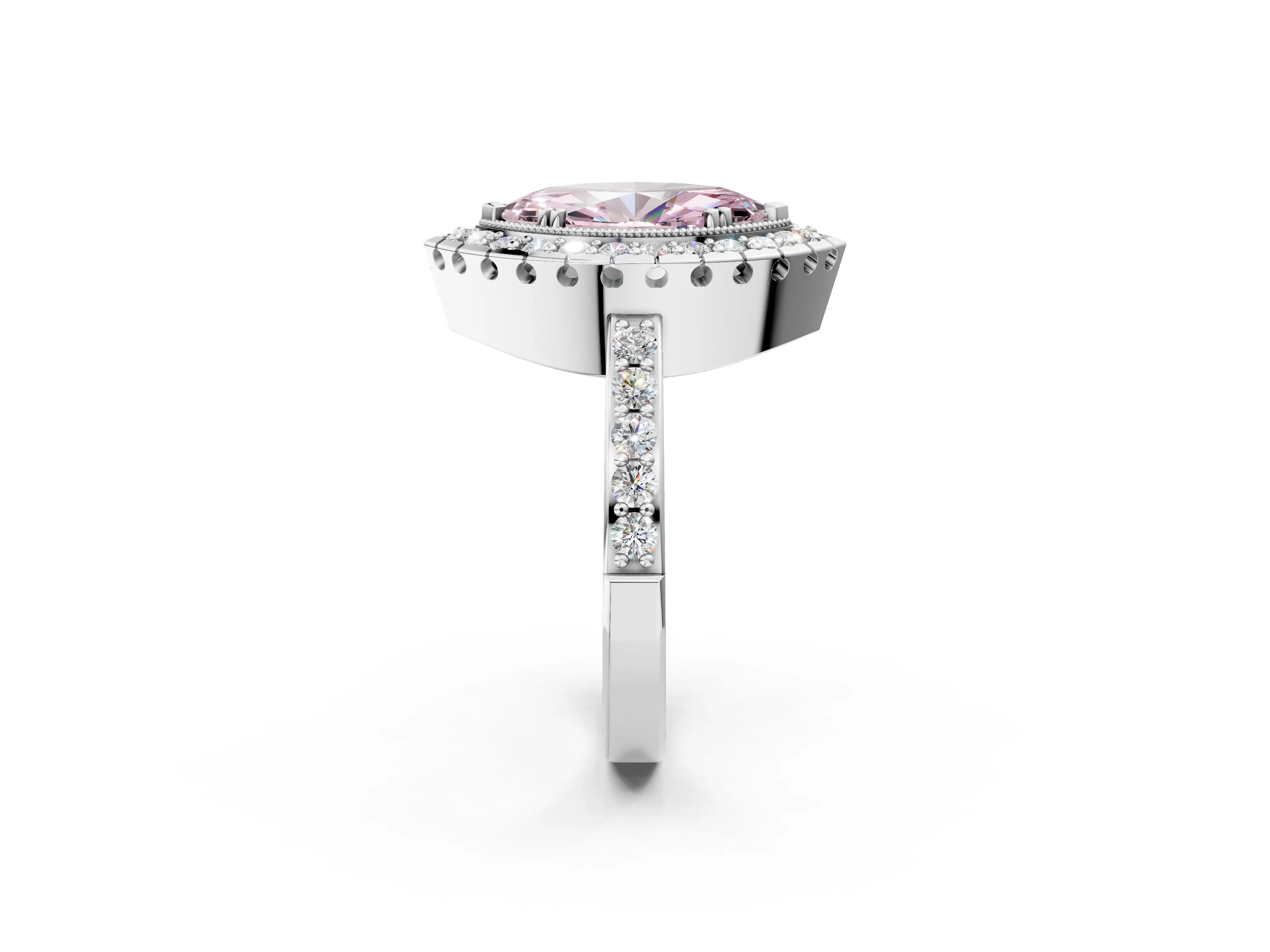White gold Fancy Pink Marquise Cut Diamond Halo Ring with Pavé Band and Prong Setting_14