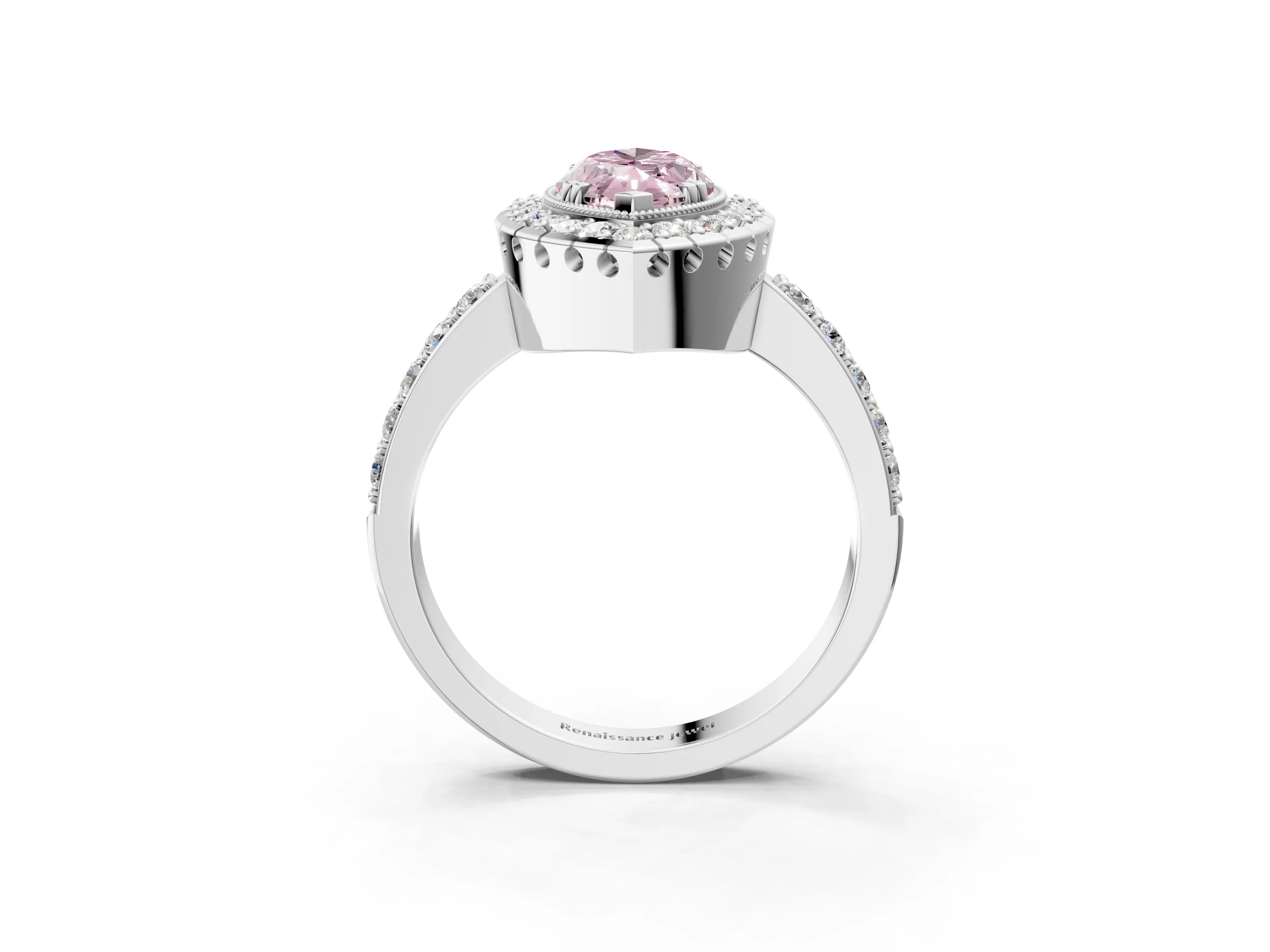 White gold Fancy Pink Marquise Cut Diamond Halo Ring with Pavé Band and Prong Setting_15