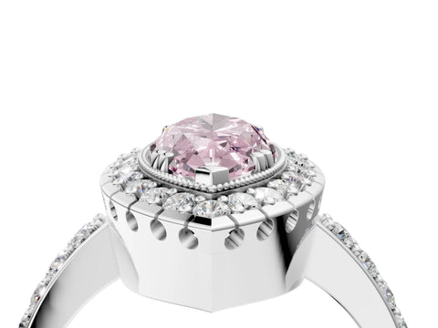 White gold Fancy Pink Marquise Cut Diamond Halo Ring with Pavé Band and Prong Setting_16