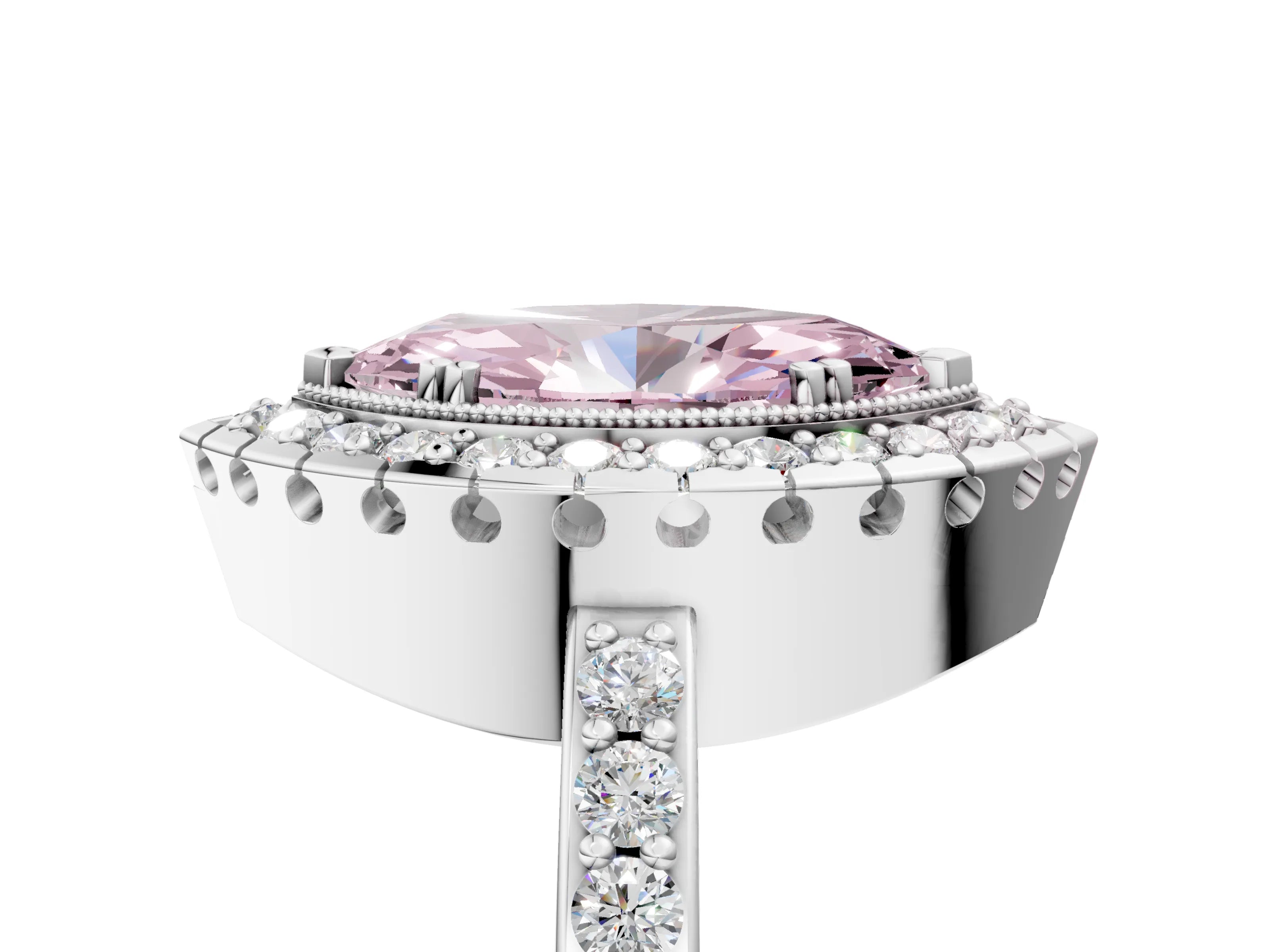 White gold Fancy Pink Marquise Cut Diamond Halo Ring with Pavé Band and Prong Setting_17