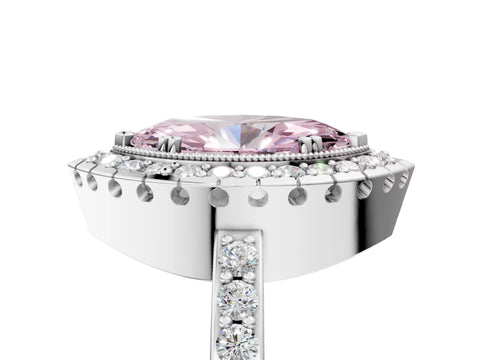 White gold Fancy Pink Marquise Cut Diamond Halo Ring with Pavé Band and Prong Setting_17