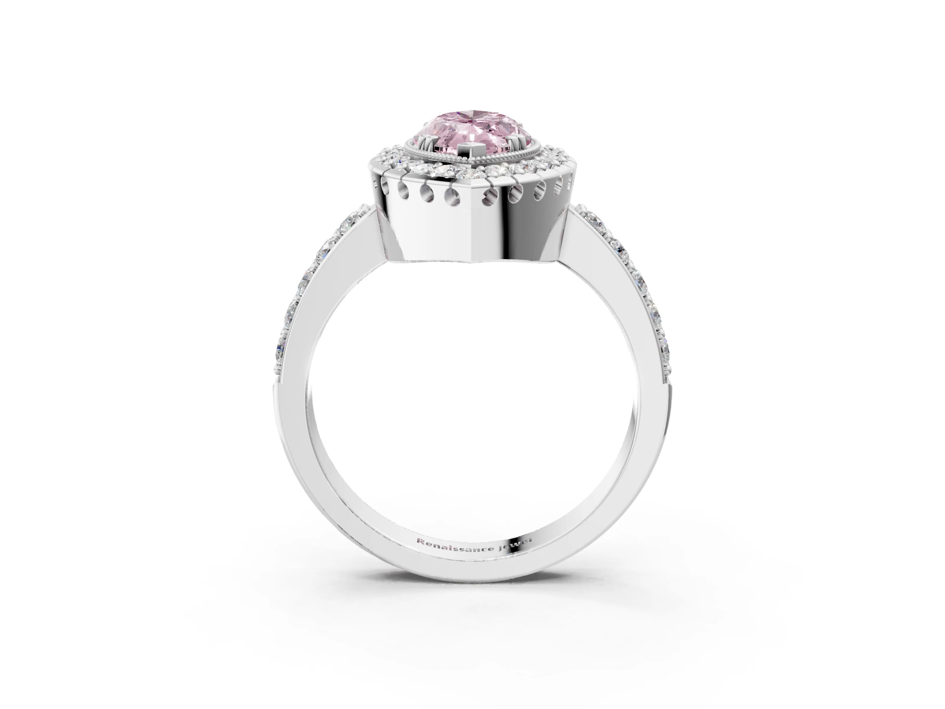 White gold Fancy Pink Marquise Cut Diamond Halo Ring with Pavé Band and Prong Setting_3