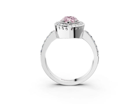 White gold Fancy Pink Marquise Cut Diamond Halo Ring with Pavé Band and Prong Setting_3