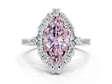 White gold Fancy Pink Marquise Cut Diamond Halo Ring with Pear Side Stones and Prong Setting_75